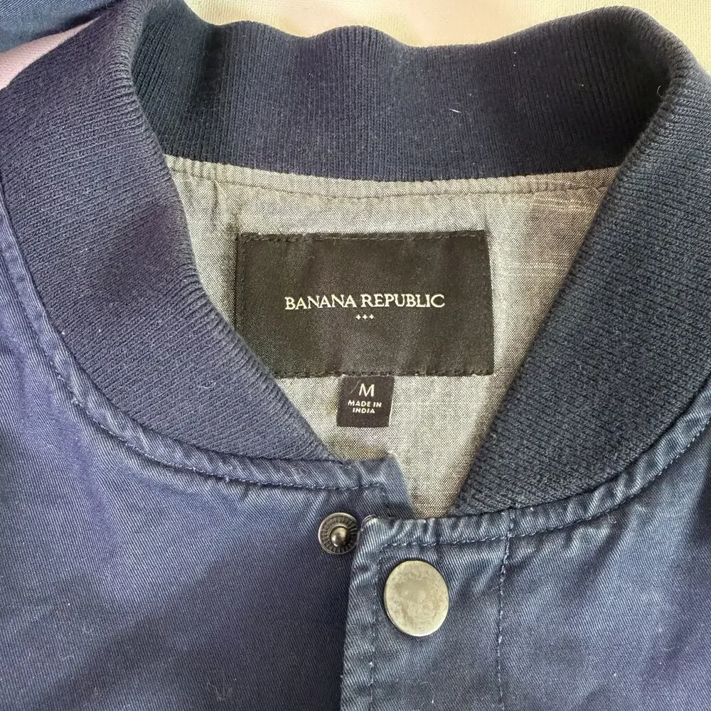 Banana Republic Bomber Jacket Men's M Blue Snap Front Minimalist Casual Flight